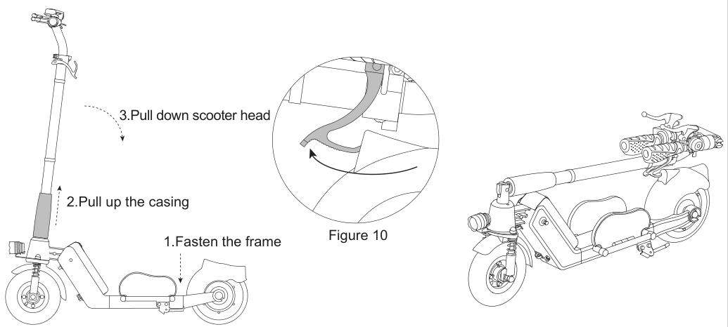 pull up the casing and pull down scooter head